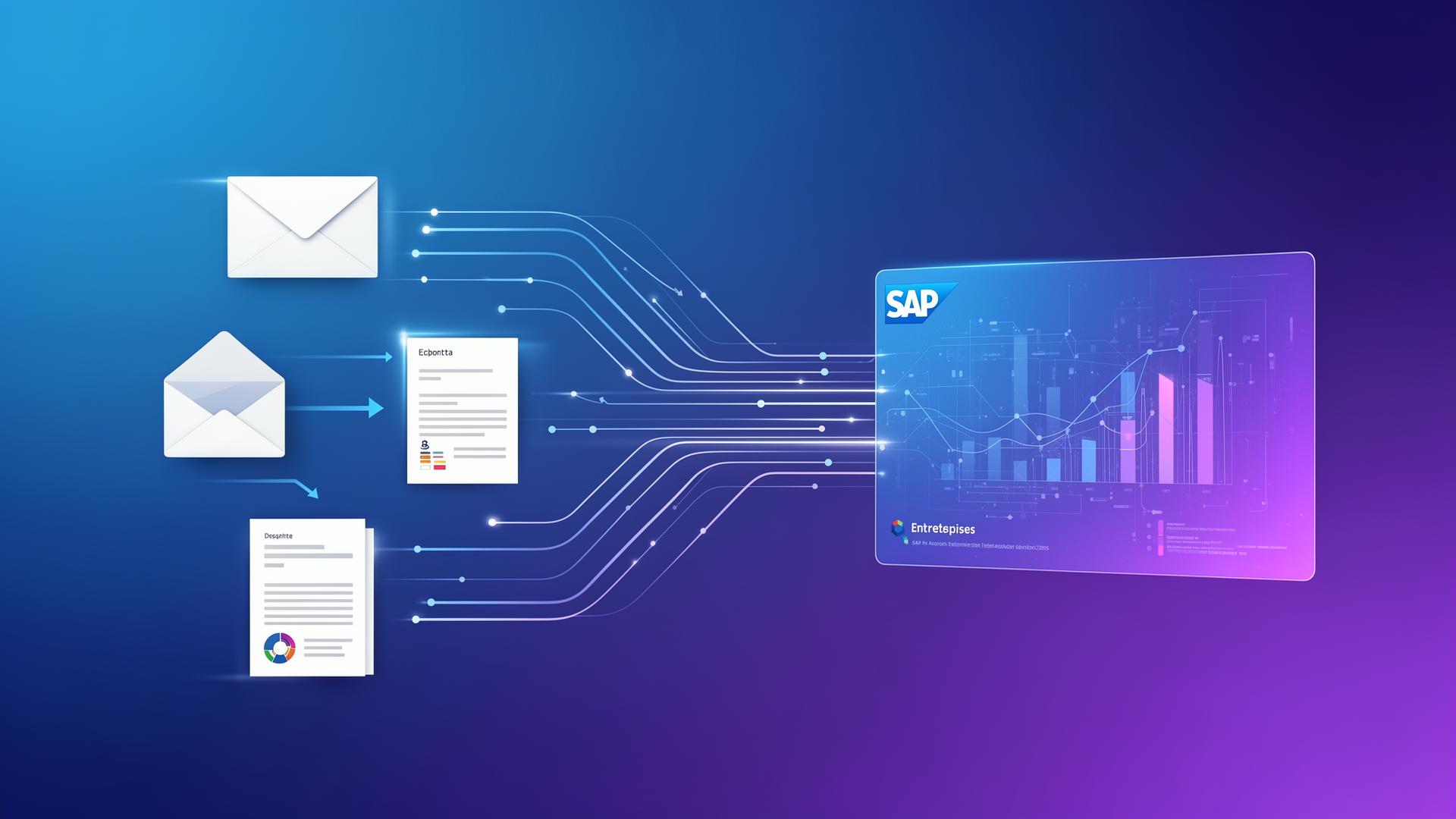 SAP Order Intake Automation visualization showing data flowing from emails to SAP
